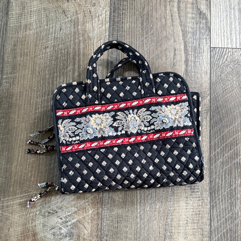 Vera Bradley Black and Red Floral Quilted Cosmetic Bag